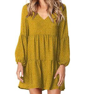 Mustard/yellow polka dot V Neck Casual Loose Flowy